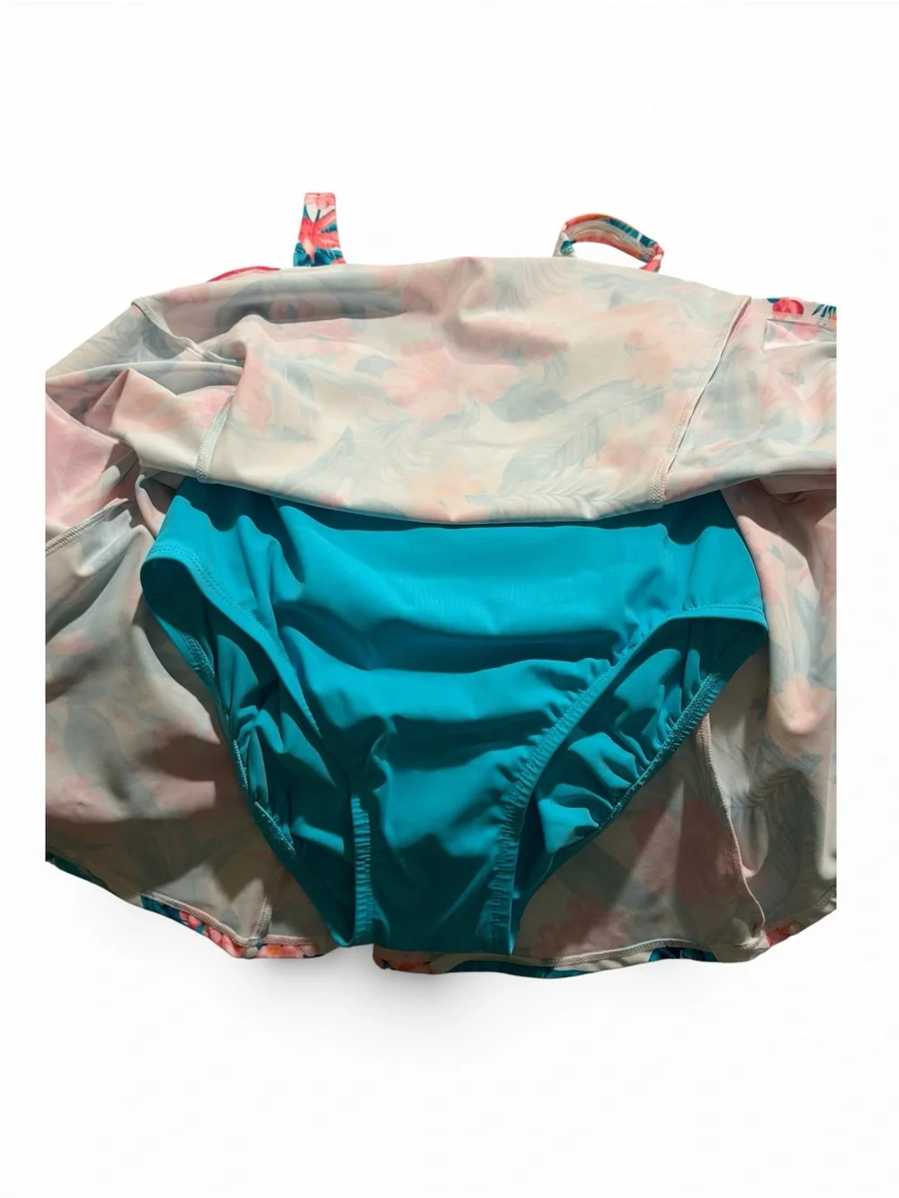Swim Solutions Floral Swim Dress in White, Pink & Teal - Picture 8 of 12